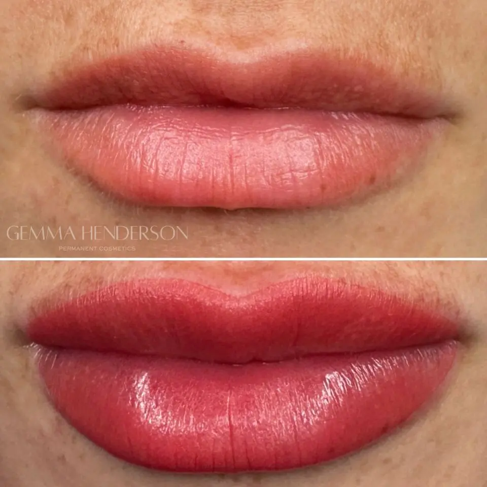 Semi-permanent lip blush with before and after results