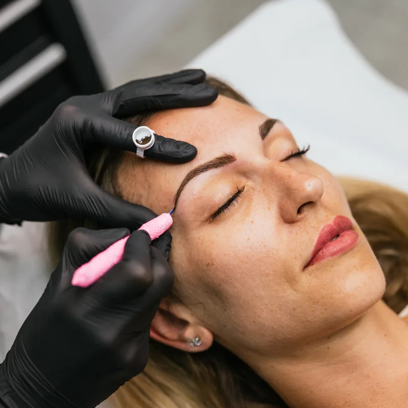 Close-up of healed, natural-looking microbladed eyebrows