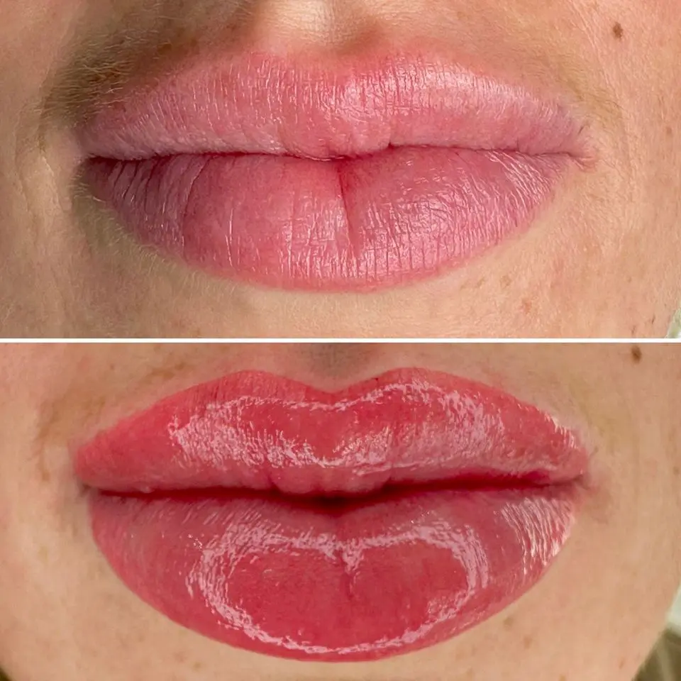 Lip blush before and after result from the advanced lips course