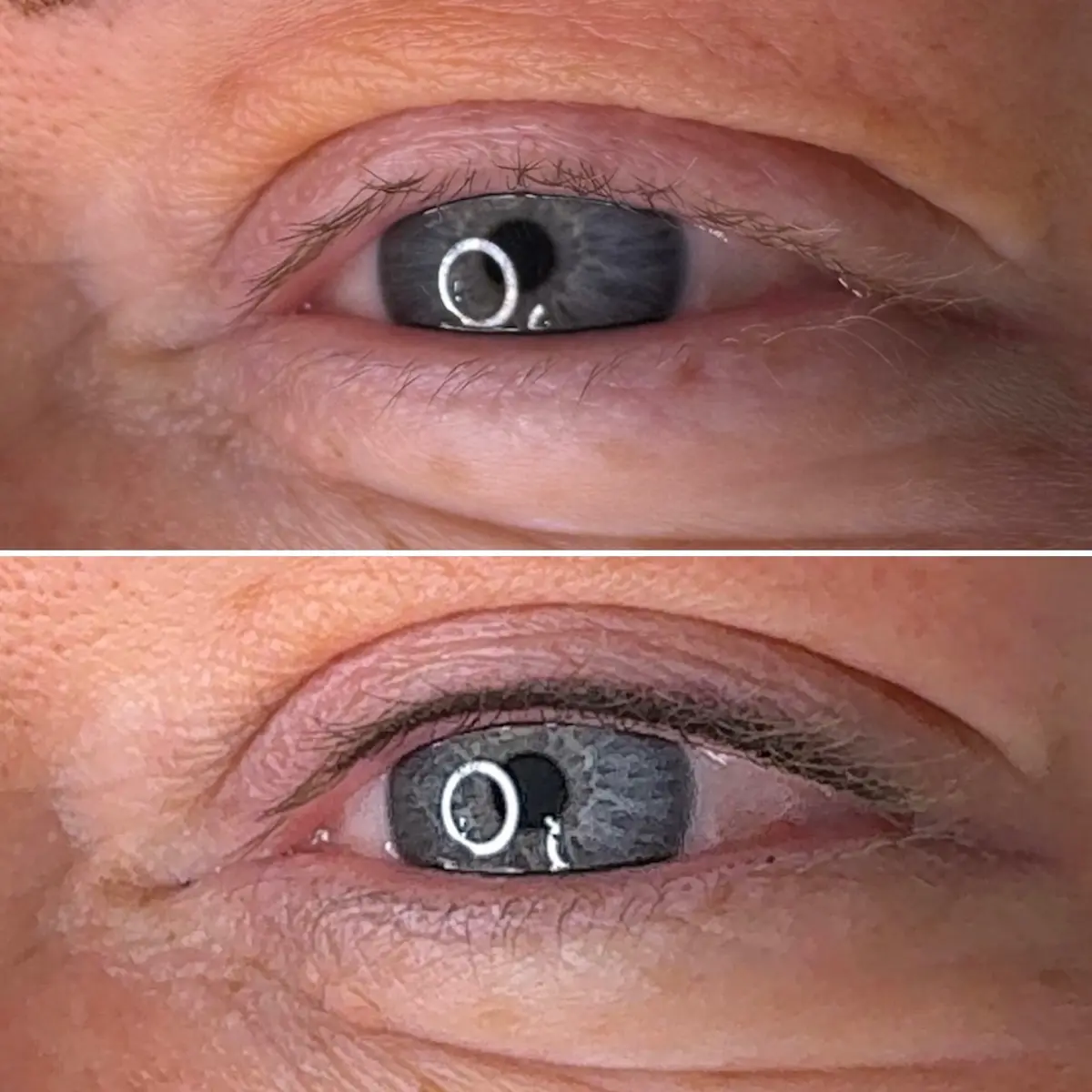 Permanent eyeliner before and after at Gemma Henderson PMU, Newton Abbot